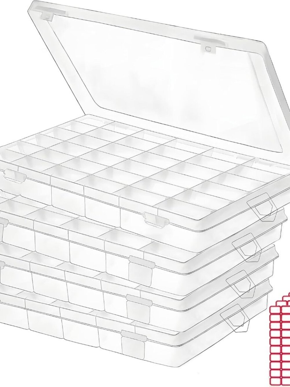 4pack 36 Grids Plastic Clear Organizer Box Bead Storage Containers with Adjustab